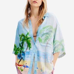 Desigual Multicolor Beach Scene Button Down Shirt